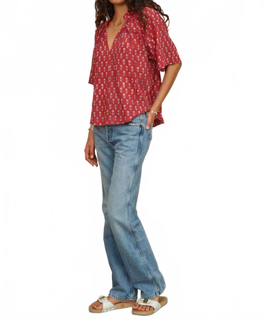 NEW M.A.B.E. ari print gathered top in red